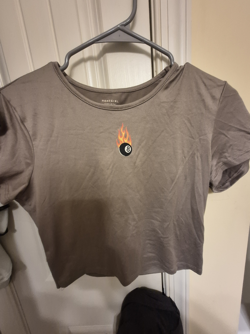 Homegirl Society Taupe Flame 8-Ball Crop Tee